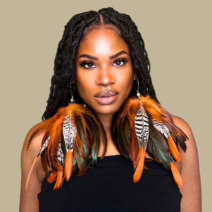 LIGHTNESS ORANGE - Orange Amherst Feather Tassel Earrings - Natural Rare Statement Jewelry