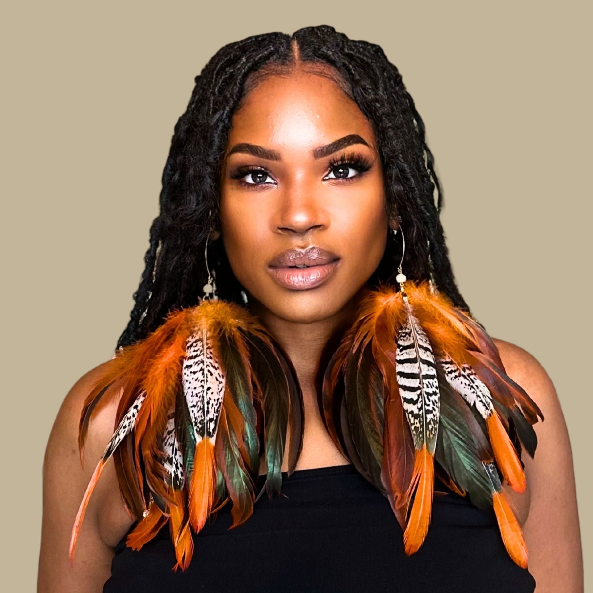 LIGHTNESS ORANGE - Orange Amherst Feather Tassel Earrings - Natural Rare Statement Jewelry