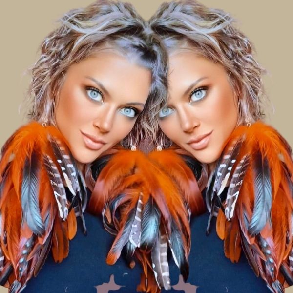 HALO ORANGE - Orange Schlappen and Venery Long Dangle Feather Earrings