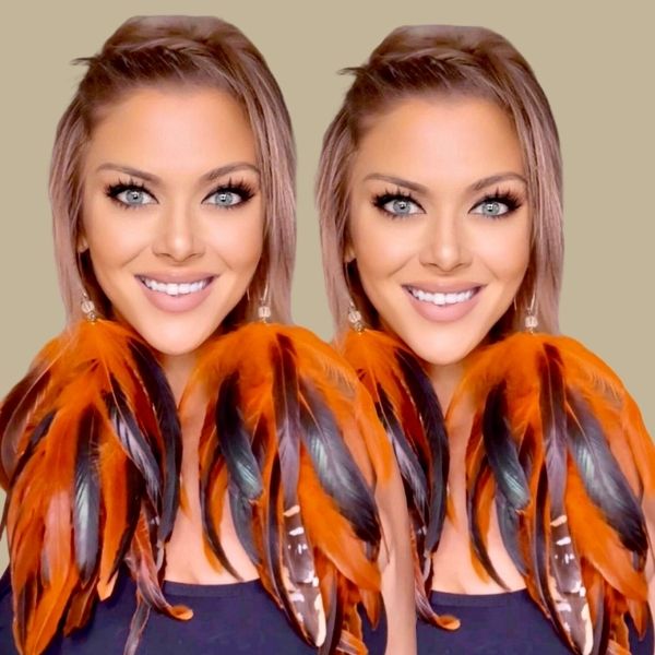 HALO ORANGE - Orange Schlappen and Venery Long Dangle Feather Earrings