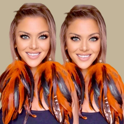 HALO ORANGE - Orange Schlappen and Venery Long Dangle Feather Earrings