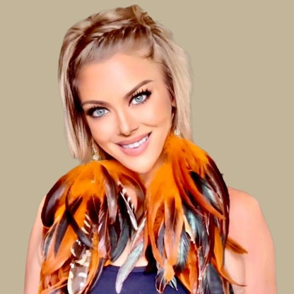 HALO ORANGE - Orange Schlappen and Venery Long Dangle Feather Earrings