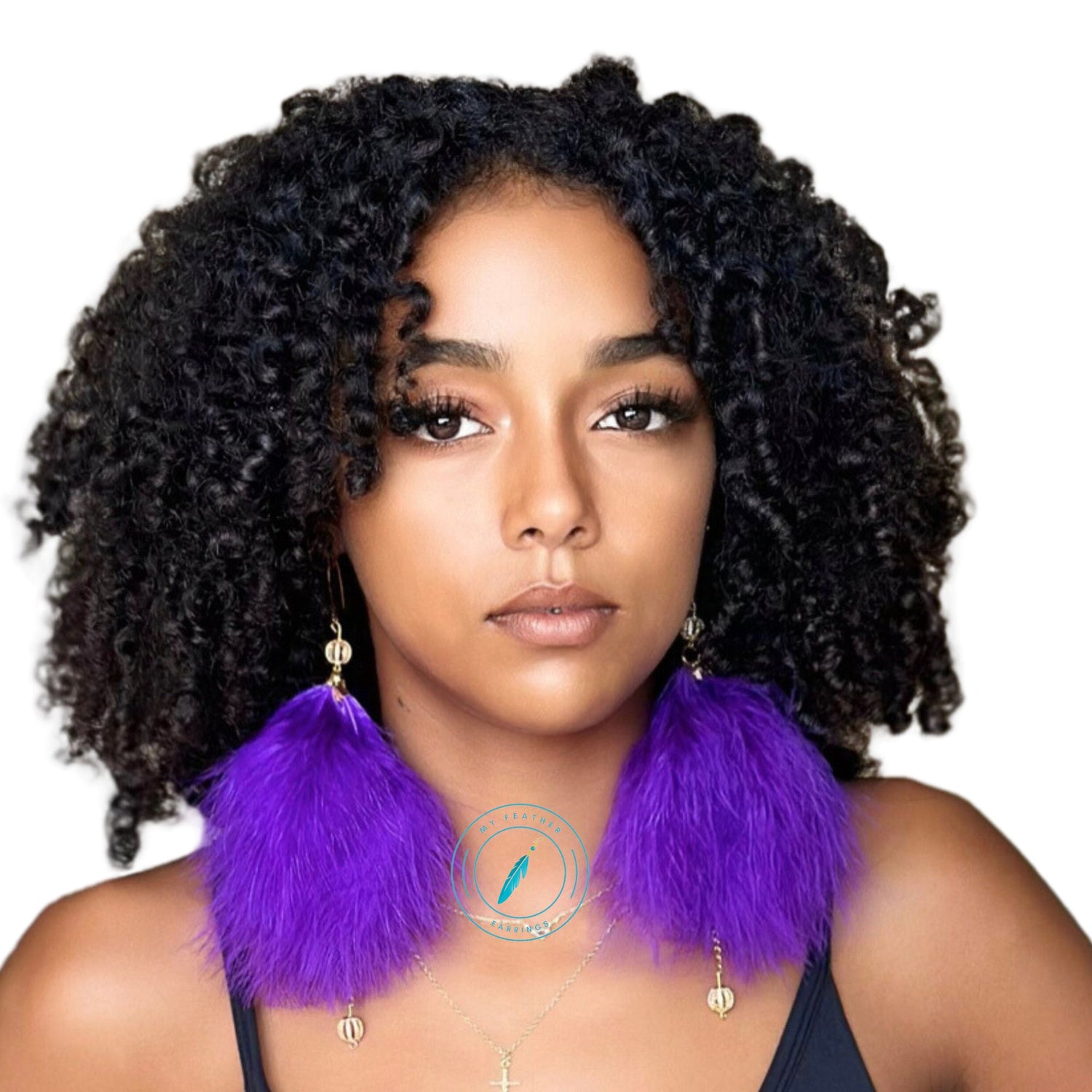 Purple Plumes Fluffy Marabou Down Short Tassel Feather Earrings