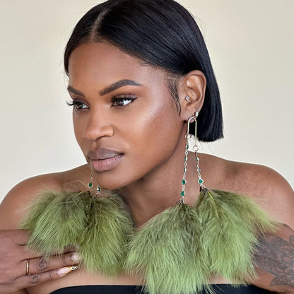 ELEGANCE CAMO - Green Feather Earrings