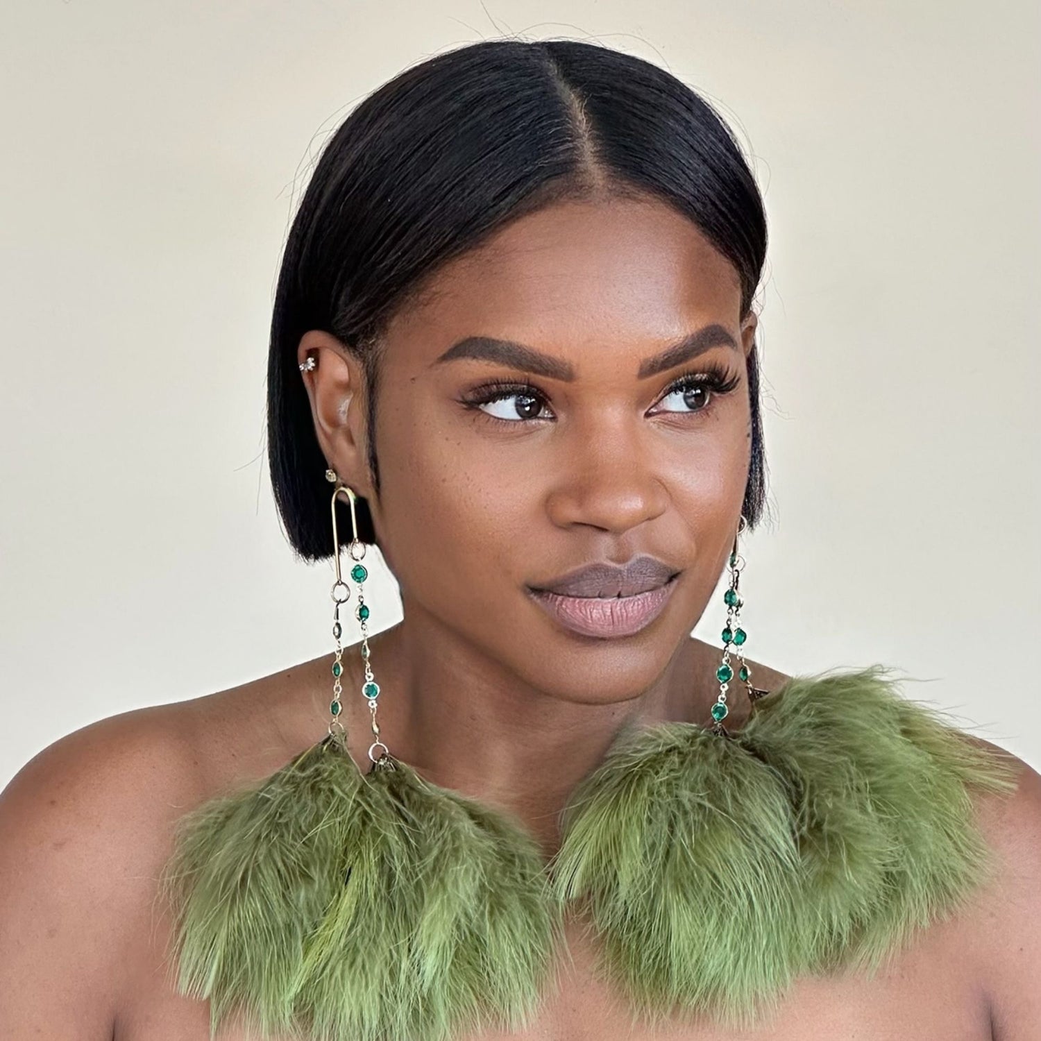 ELEGANCE CAMO - Green Feather Earrings