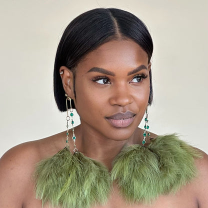 ELEGANCE CAMO - Green Feather Earrings