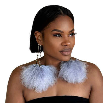 ELEGANCE GRAY - Green Feather Earrings