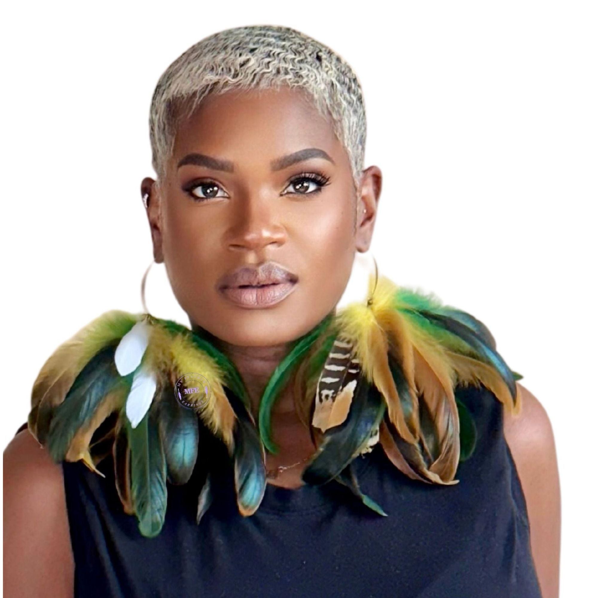 Feather Green and Yellow Short Tassel Our Earrings Don&