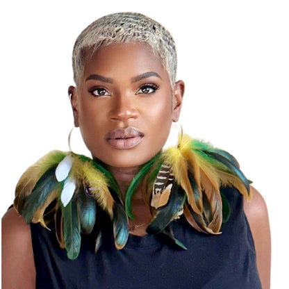 Feather Green and Yellow Short Tassel Our Earrings Don&